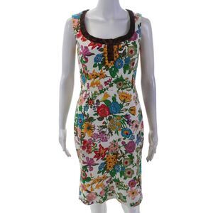 Tuleh Womens Back Zip Scoop Neck Floral Shift Dress White Multi Cotton Size 4